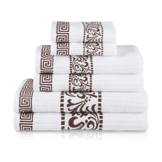 Superior 6-Piece Cotton Towel Set, Decorative Greek Pattern, Home Essentials, Absorbent Towels, Bathroom Decor, Spa