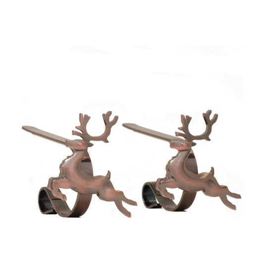 Haute Decor MantleClip Stocking Holders with Removable ZINC Alloy Holiday Icons (2-Pack Reindeer, Oil-Rubbed Bronze) - Christmas Stocking Hanger for Mantels up to 3 Inches Thick