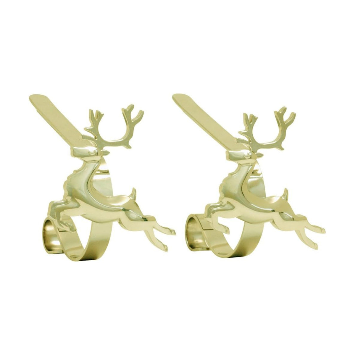 Haute Decor MantleClip Stocking Holders with Removable ZINC Alloy Holiday Icons (2-Pack Reindeer, Gold)
