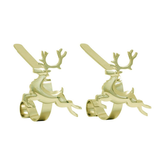 Haute Decor MantleClip Stocking Holders with Removable ZINC Alloy Holiday Icons (2-Pack Reindeer, Gold)