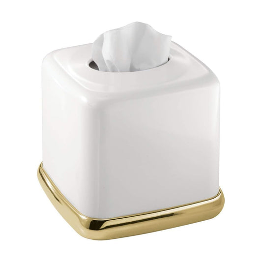 York Decorative Steel Tissue Box Cover / Soft Brass and White / 5.5 x 5.5 x 5.5