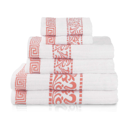 Superior 6-Piece Cotton Towel Set, Decorative Greek Pattern, Home Essentials, Absorbent Towels, Bathroom Decor, Spa