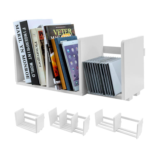 MyGift White Wood Desktop Bookshelf Organizer, Expandable Adjustable Rack | Expandable design adjusts to fit books
