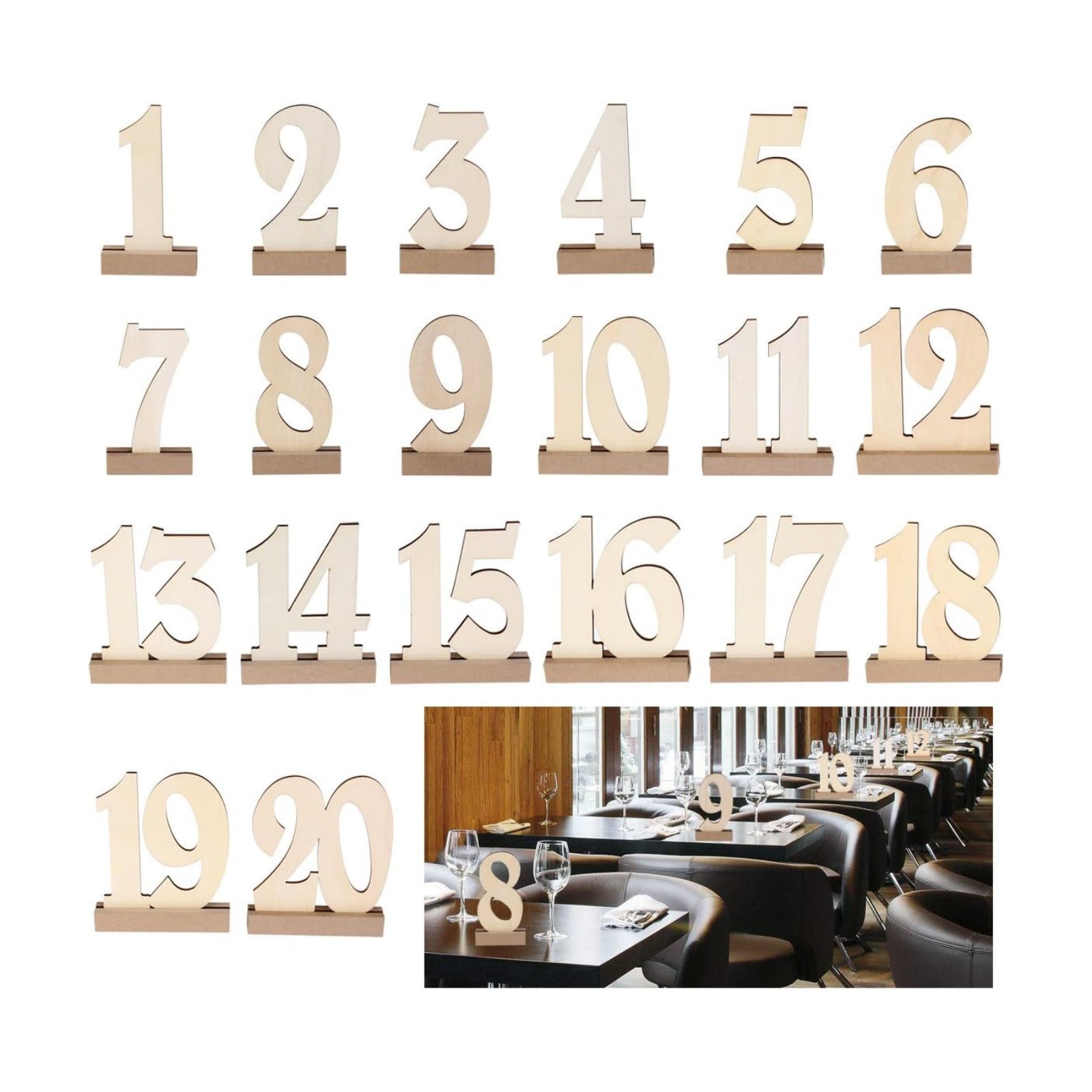 ROSENICE 20pcs 1-20 Wooden Wedding Table Number Holders