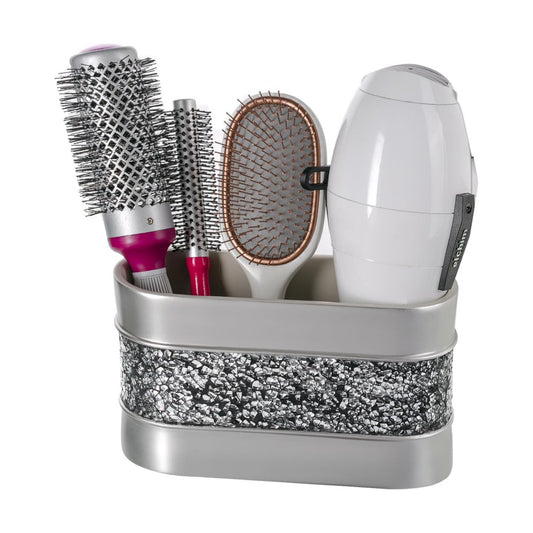 Creative Scents Crackled Glass Silver Toothbrush and Toothpaste Holder for Bathroom - Decorative Bathroom Counter