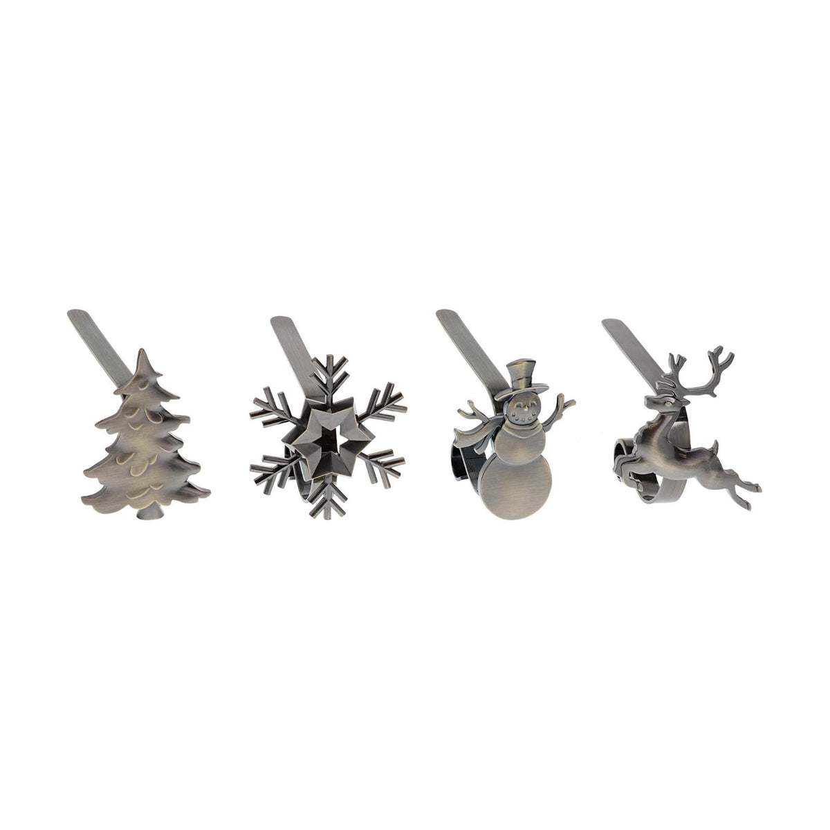 Haute Decor MantleClip Stocking Holders with Removable ZINC Alloy Holiday Icons (4-Pack Assorted Icons, Antique Brass)