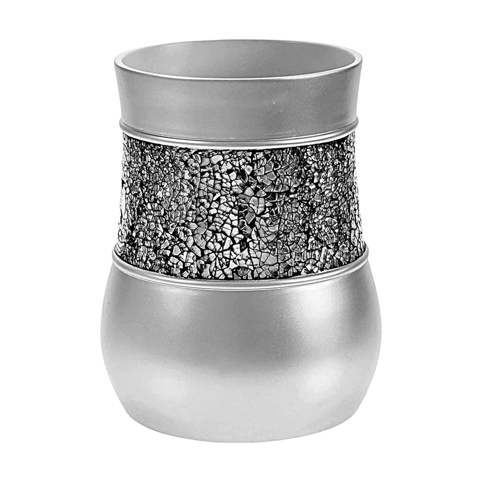 Creative Scents Crackled Glass Silver Small Bathroom Trash Can 2.06 Gal / 7.8L – Decorative Waste Basket for Bathroom
