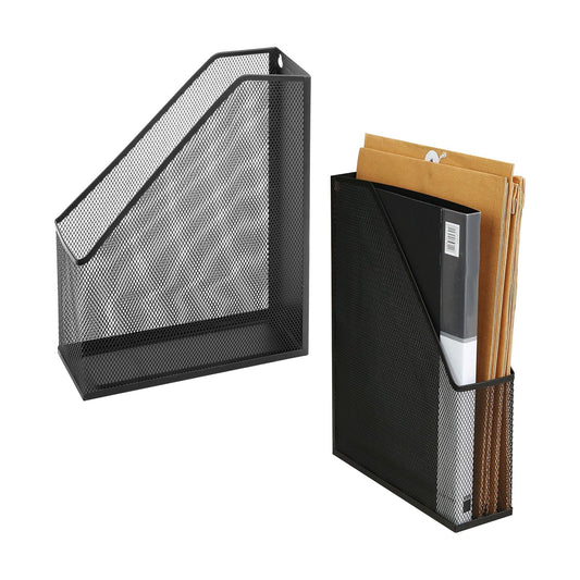 MyGift Black Wire Mesh Document Rack, Magazine & File Holder Set of 2 | Two mesh organizers store files, magazines, and