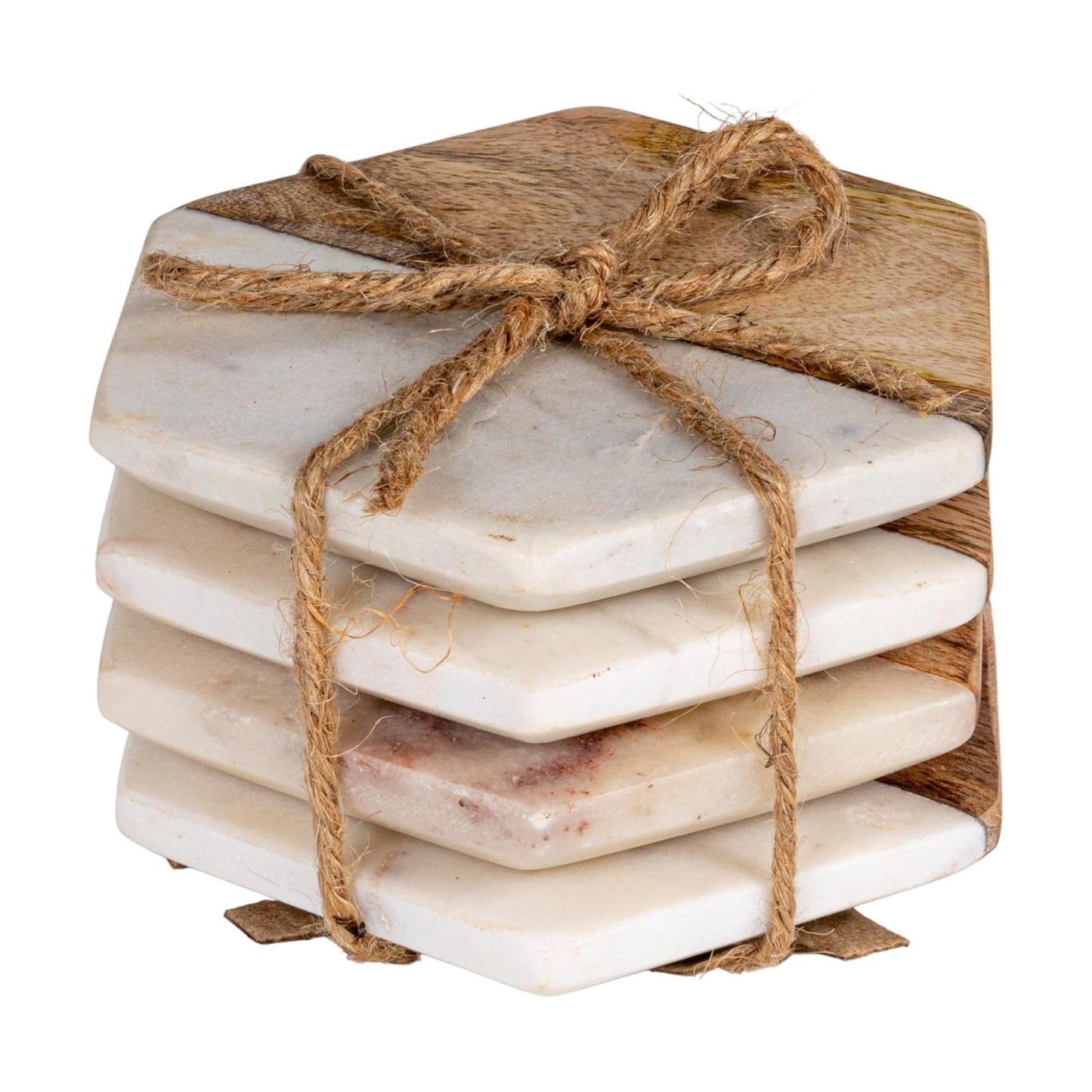 Marble & Mango Wood Coasters / Hexagon / Set of 4