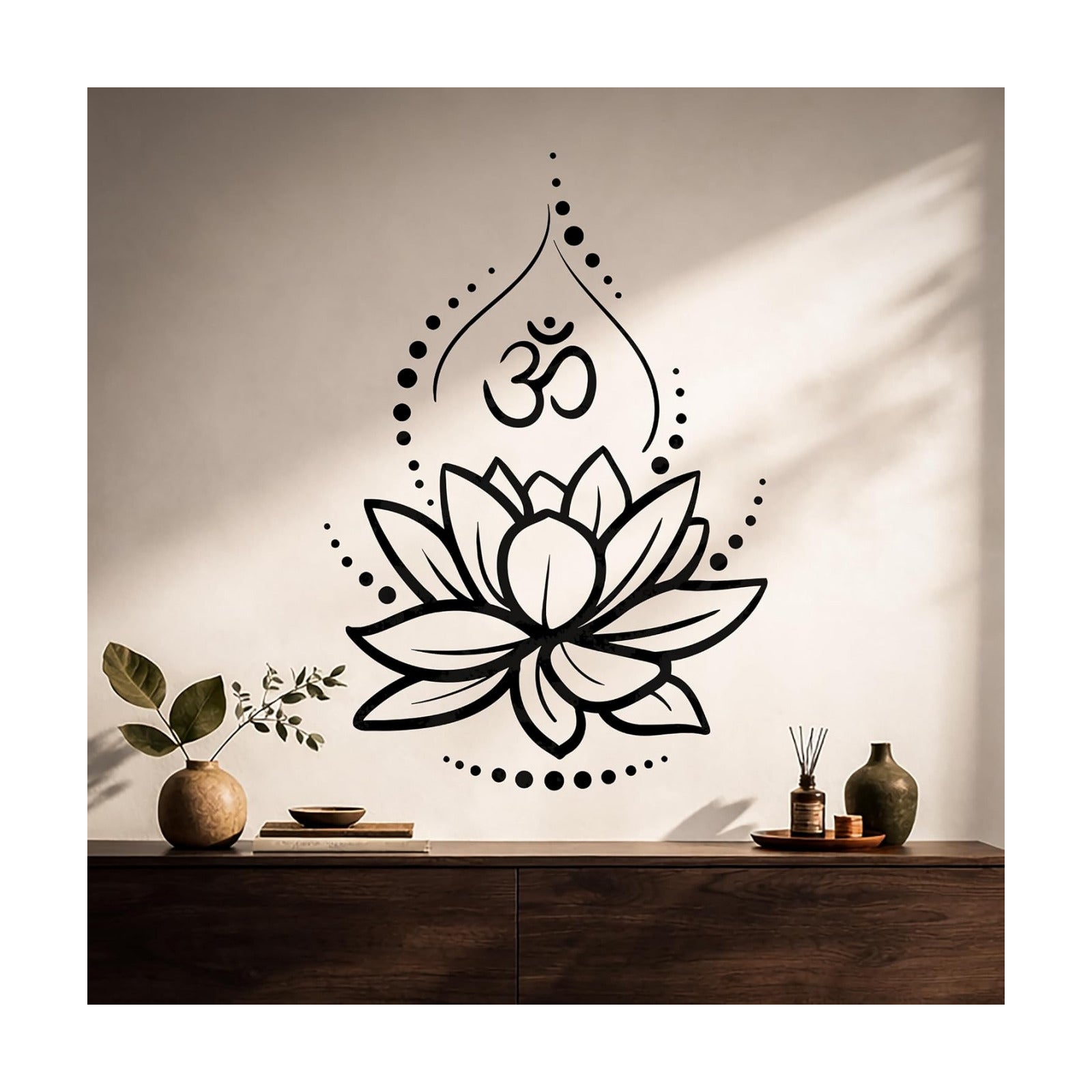 Large Vinyl Wall Decal Lotus Flower Yoga Hinduism Hindu Om Symbol / 17 x 25 / M In / Matte Black