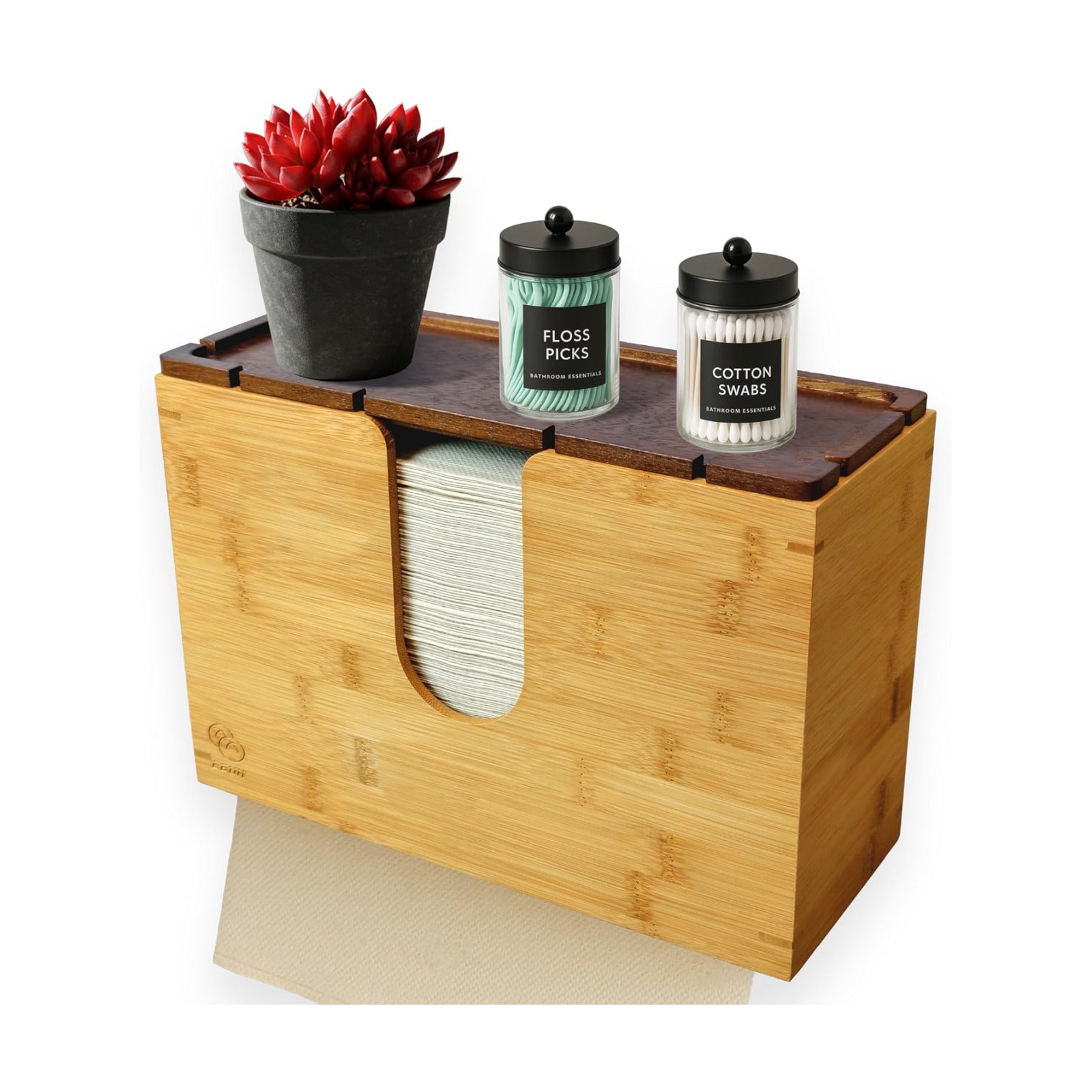 eBun Bamboo Paper Towel Dispenser with Removable Wooden Lid Tray, Bamboo | Wall mount or countertop holder for C-fold