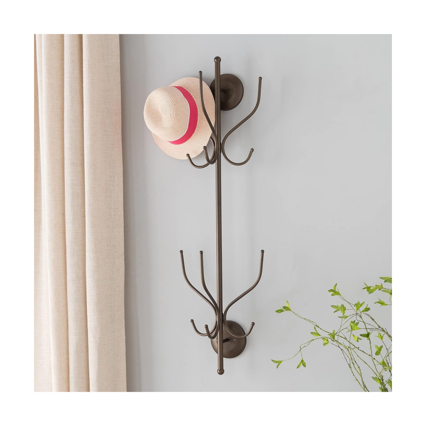 Kings Brand Furniture – Nino Metal 12 Hook Wall Mount Coat & Hat Rack, Pewter