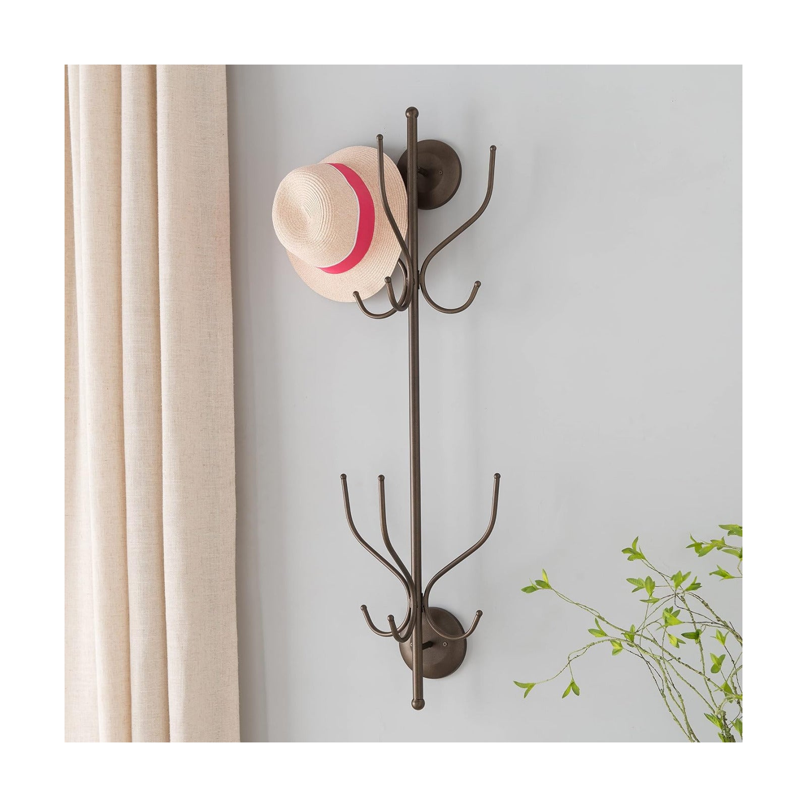 Kings Brand Furniture – Nino Metal 12 Hook Wall Mount Coat & Hat Rack, Pewter
