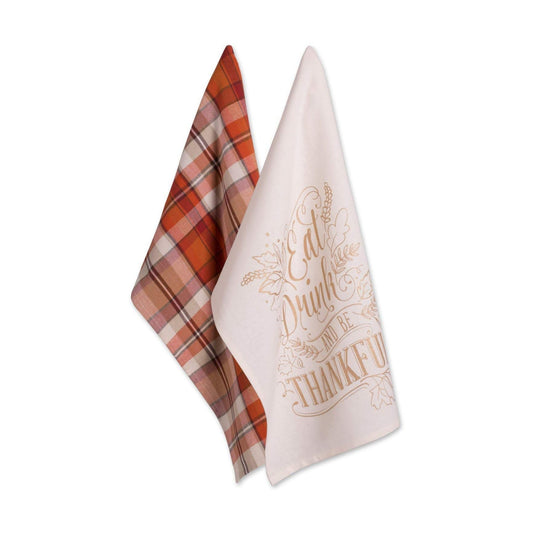 DII Fall Basics Kitchen Dishtowel Collection Printed & Plaid Fall Dish Towel Set, 18x28, Be Thankful Plaid, 2 Count