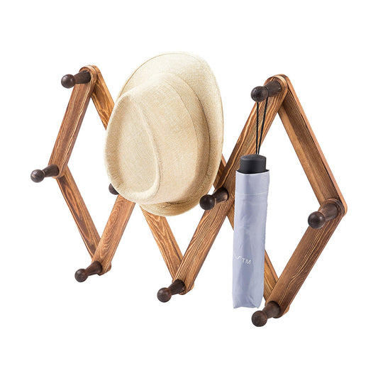 MyGift Expandable Hat Rack with 10 Hooks, Burnt Wood Wall Coat Rack | Expandable accordion design offers 10 pegs for