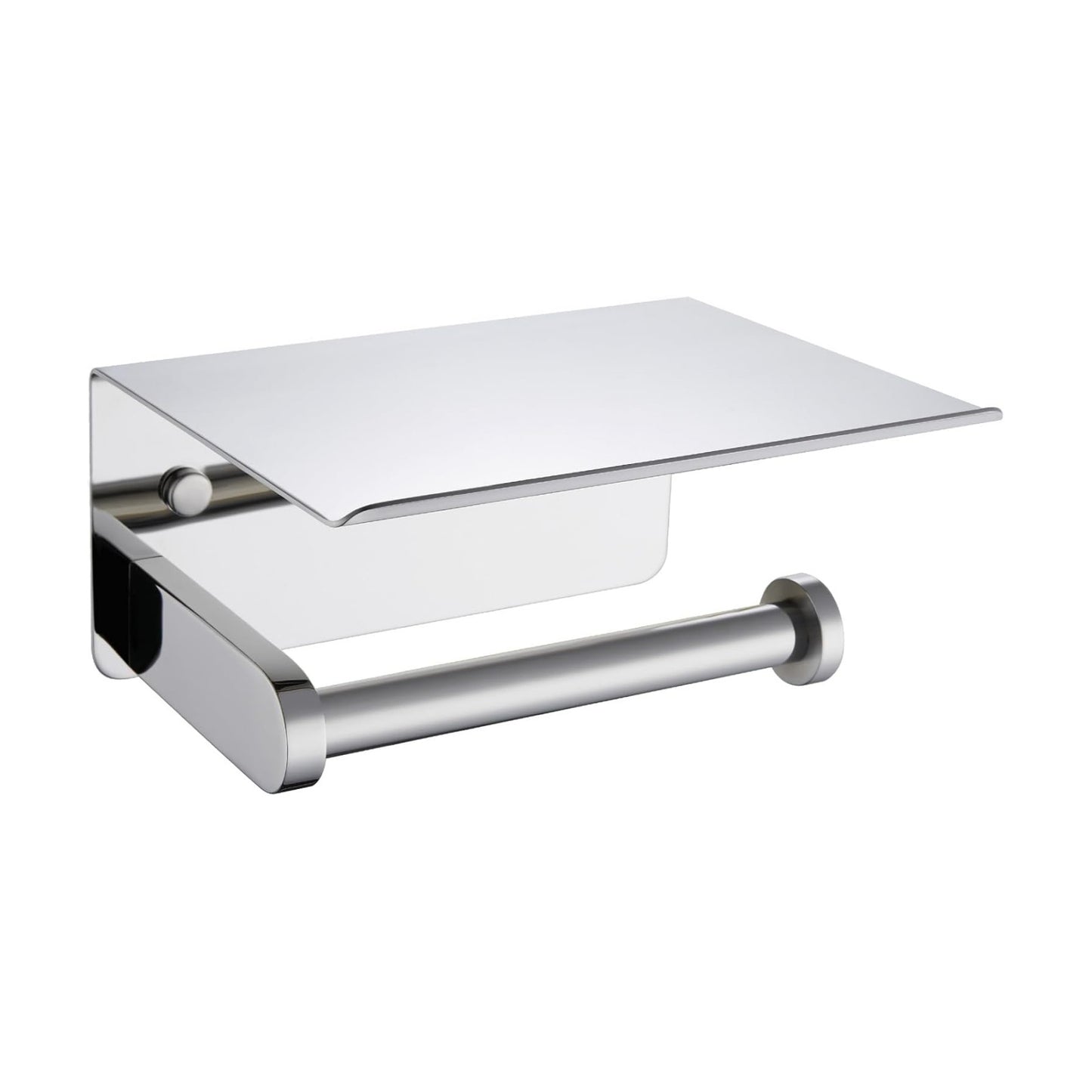 APLusee Polished Chrome Toilet Paper Holder with Phone Shelf, Wall Mounted | Sturdy 304 Stainless Steel, Fits Bathroom