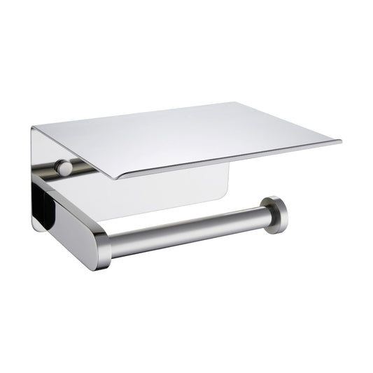 APLusee Polished Chrome Toilet Paper Holder with Phone Shelf, Wall Mounted | Sturdy 304 Stainless Steel, Fits Bathroom