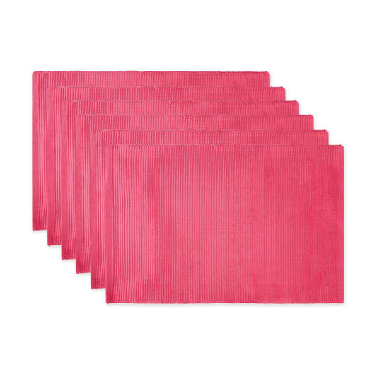 DII Basic Everyday Ribbed Tabletop 100% Cotton, Placemat Set, 13x19, Flamingo, 6 Piece