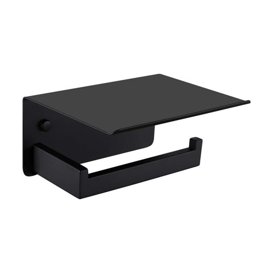 APLusee Matte Black Toilet Paper Holder with Storage Shelf, Wall Mounted | Rustproof 304 Stainless Steel, 2-in-1
