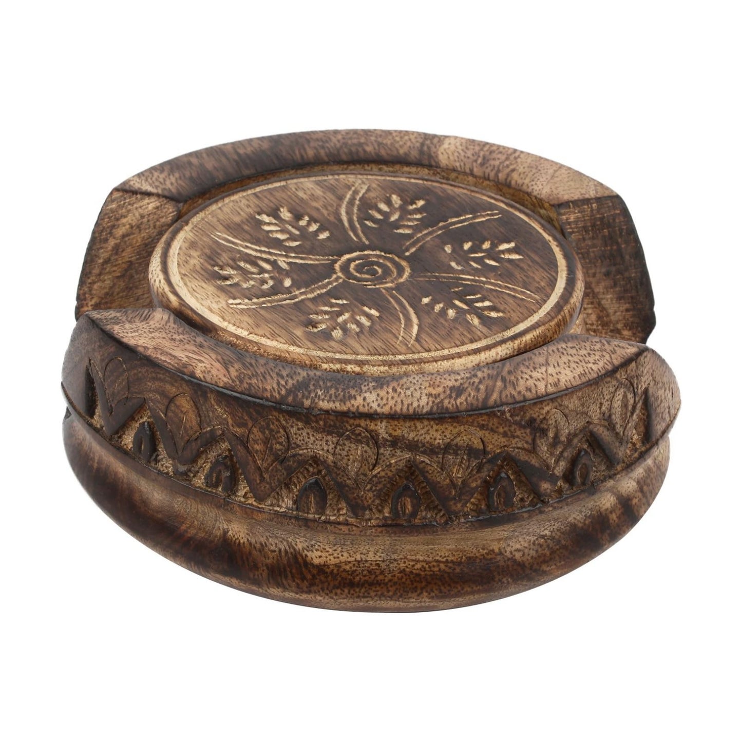 Lotus Shaped Holder in Rustic Wood Design Carving / Set of 6