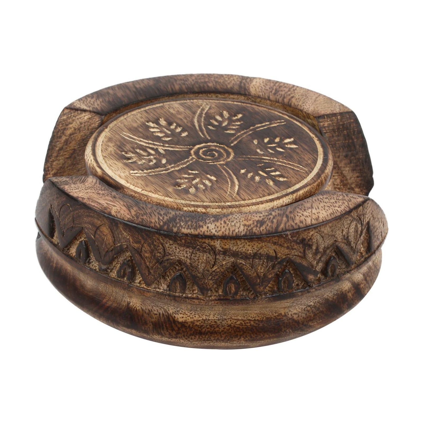 Lotus Shaped Holder in Rustic Wood Design Carving / Set of 6