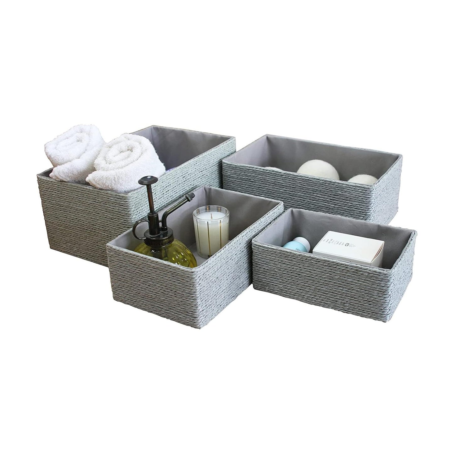 Stackable Woven Basket Paper Rope Bin / Gray