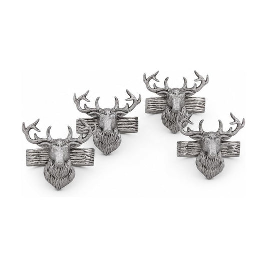 Arthur Court Elk Head Napkin Rings - Rustic Metal Set of 4 for Lodge Decor, Thanksgiving & Holiday Dining