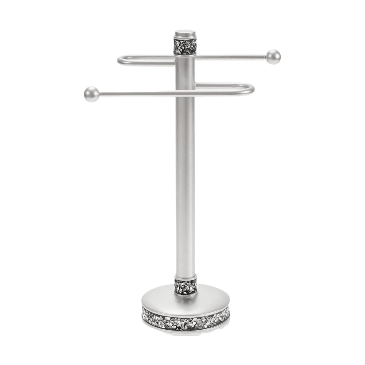 Crackled Glass Silver Free Standing Countertop Fingertip Towel Holder Stand | Unibody Resin Towel Rack For Bathroom or