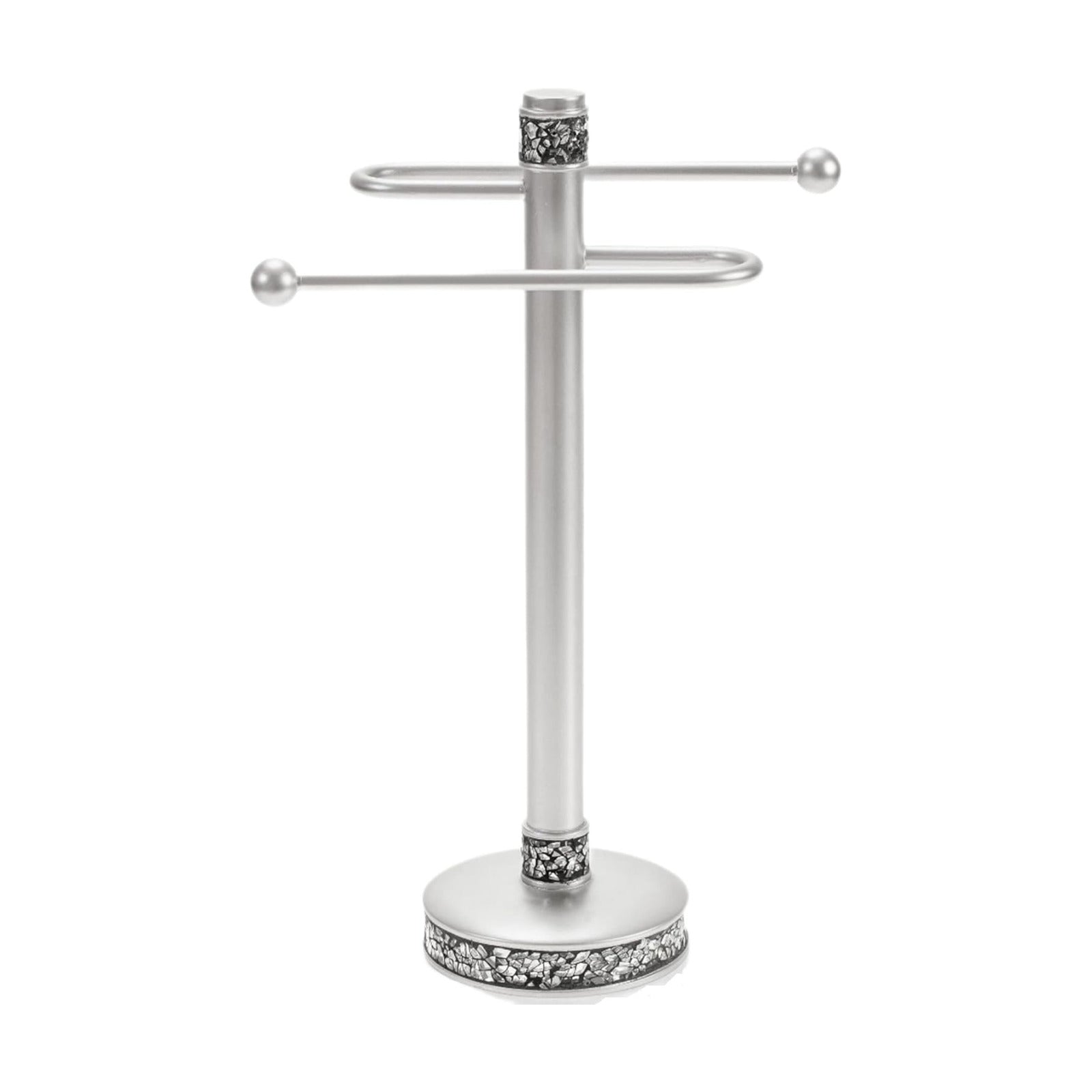 Crackled Glass Silver Free Standing Countertop Fingertip Towel Holder Stand | Unibody Resin Towel Rack For Bathroom or