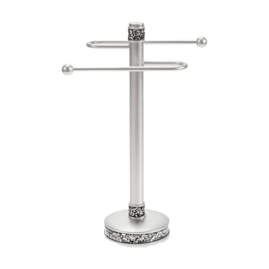 Crackled Glass Silver Free Standing Countertop Fingertip Towel Holder Stand | Unibody Resin Towel Rack For Bathroom or