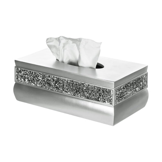 Crackled Glass Silver Tissue Box Cover Rectangular - Decorative Bling Tissue Box Holder With Beautiful Mosaic Glass