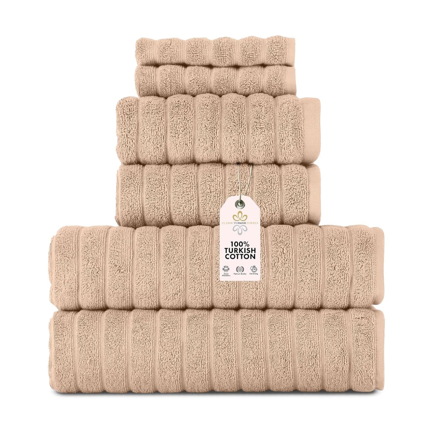 CTT Luxury 6 Piece Towel Set, 100% Turkish Cotton, Quick Drying, Highly Absorbent & Comfy, Includes 2 Bath Towels, 2