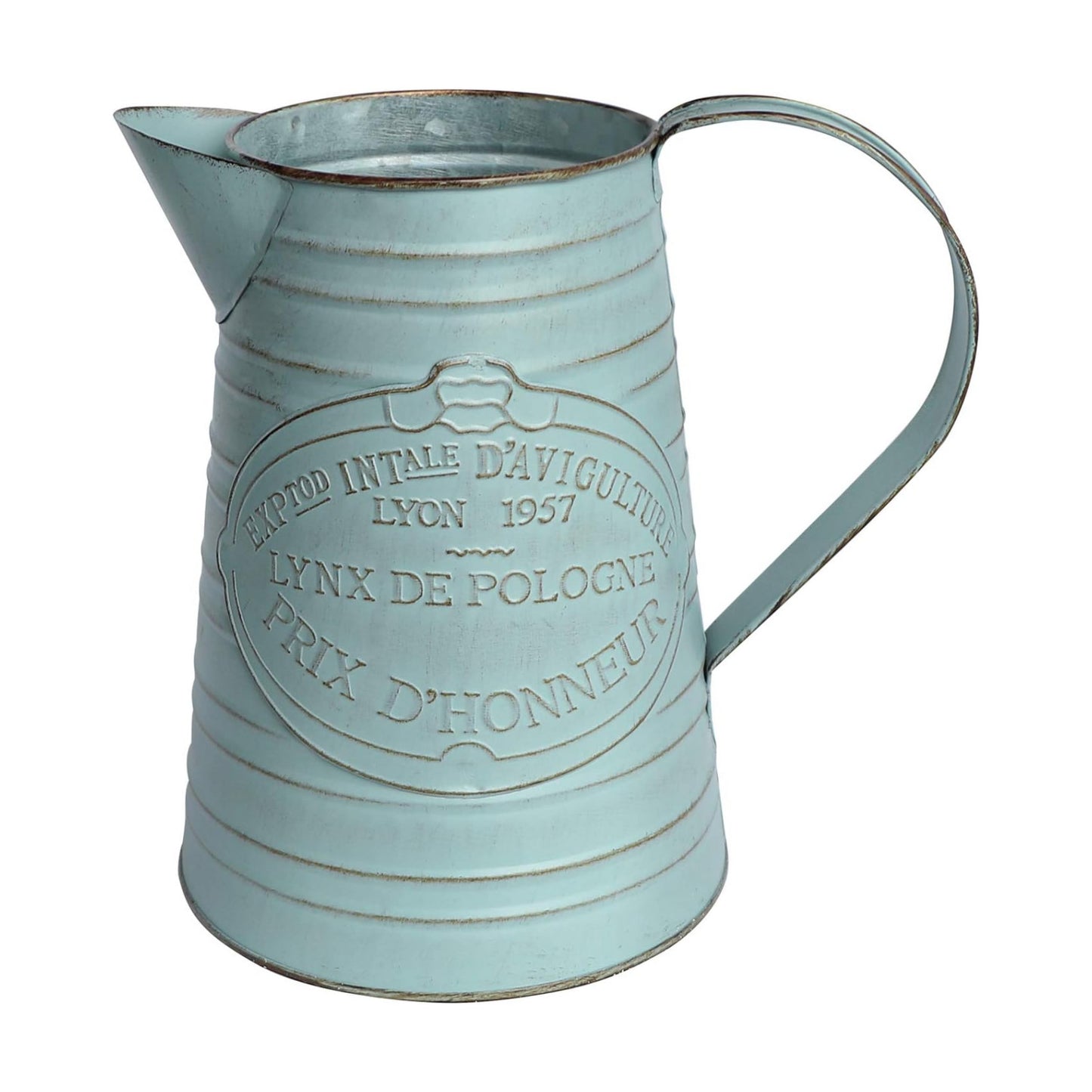 Shabby Chic Metal Jug Vase Pitcher Flower Holder / Blue-large