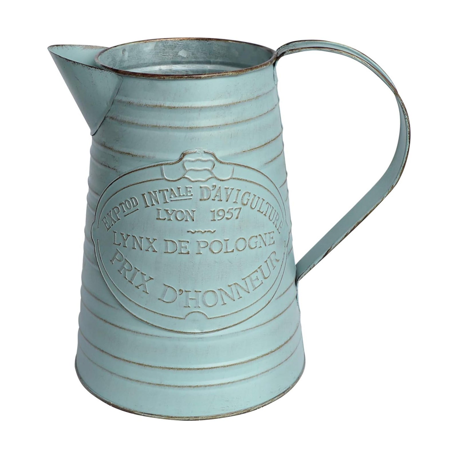 Shabby Chic Metal Jug Vase Pitcher Flower Holder / Blue-large
