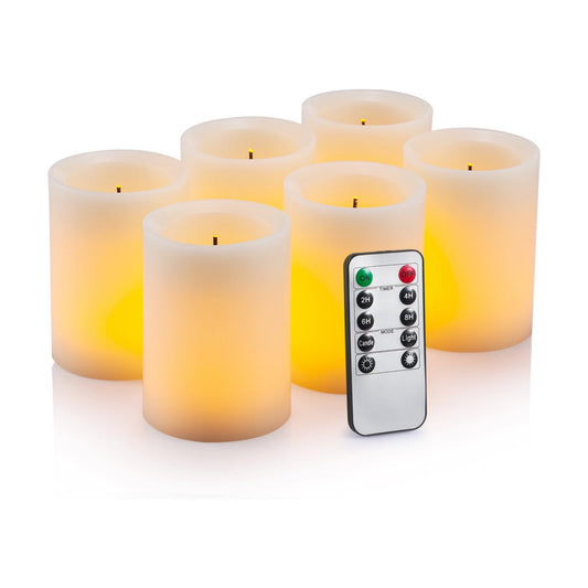 Flameless Flickering LED Candles 3" X 4" with 10-Key Remote Control Timer Classic Pillar Optical Fiber Wick Real Wax