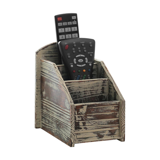 Rustic Remote Control Holder / Torched Wood