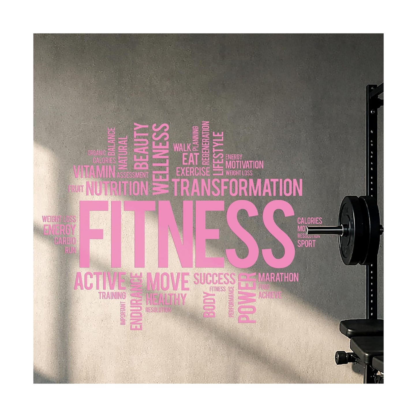 Vinyl Wall Decal Fitness Word Cloud Healthy Lifestyle Gym Motivation / 22.5 x 31 / M In / Pink