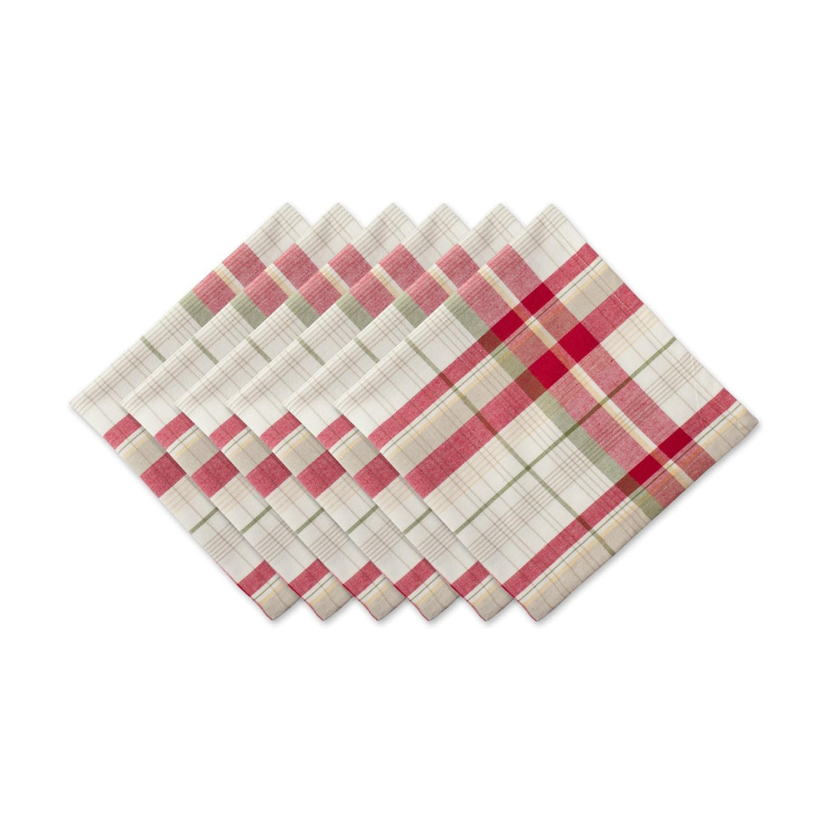 DII Orchard Plaid Collection Linen Tabletop Essentials, Napkin Set, 20x20, Taupe/Red, 6 Piece