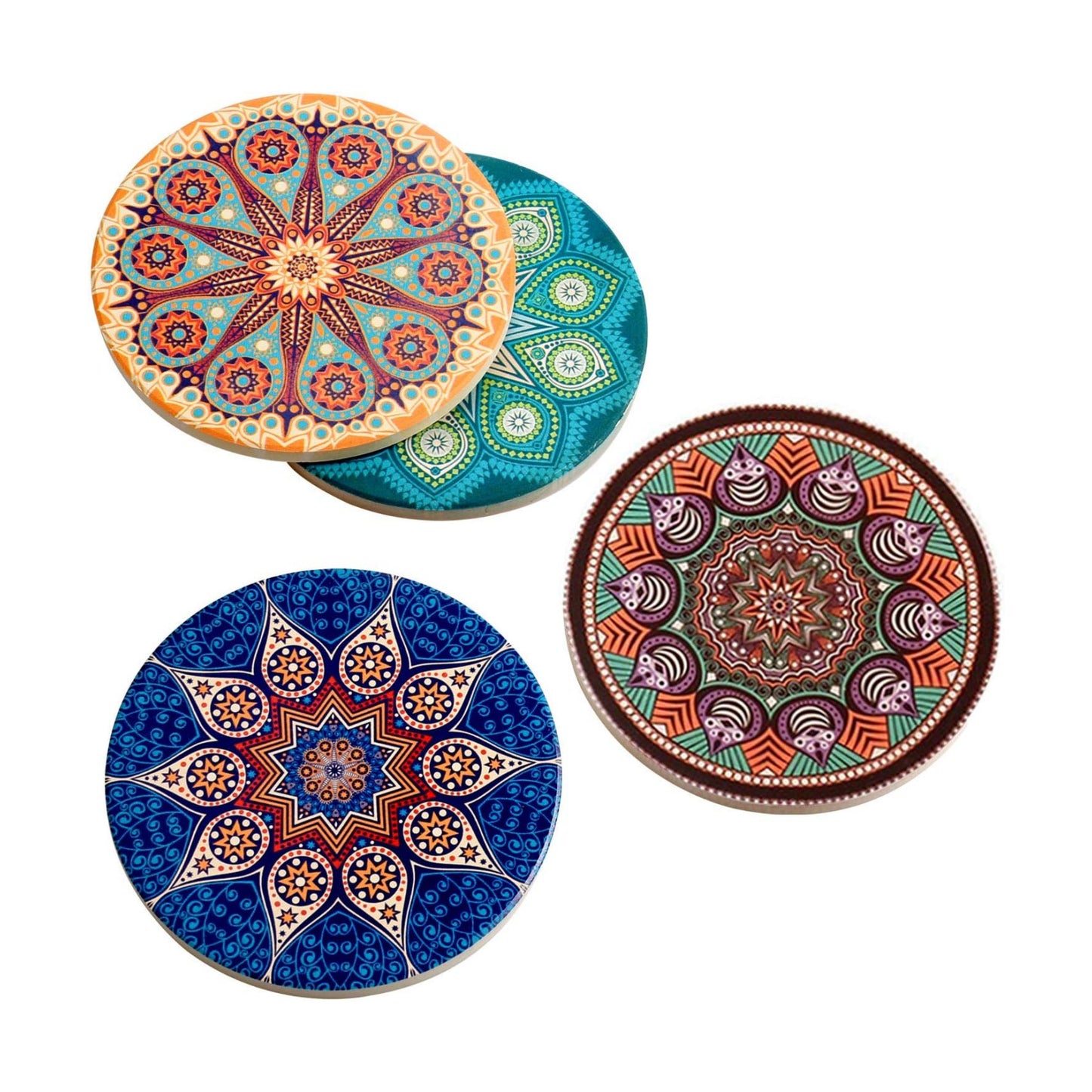 Coasters for Drinks Absorbent Ceramic Coasters Set / Mandala04 / Set of 4