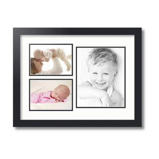 ArtToFrames Collage Photo Frame Double Mat with 1-8x10 and 2-5x7 inch Openings with Black Frame and Fabric White Top Mat