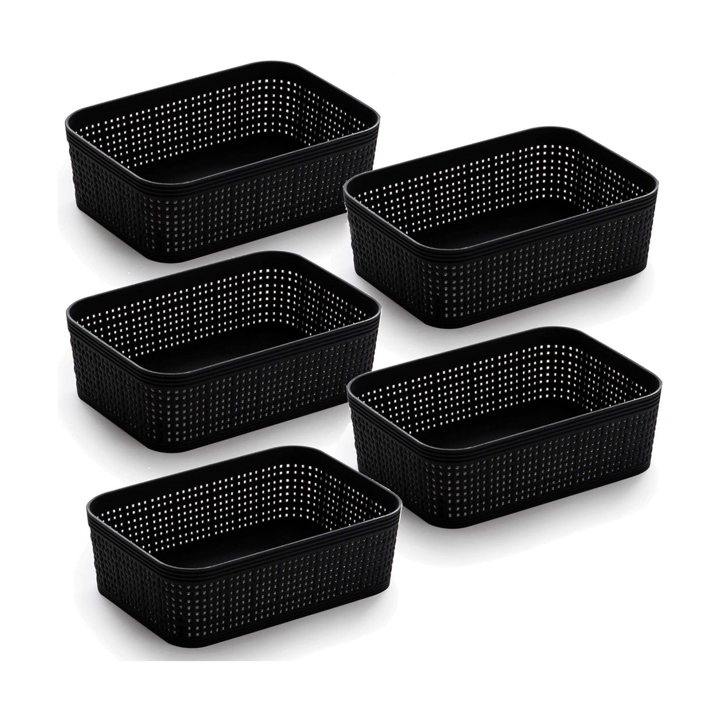 Woven Plastic Basket / Black / 5PK- XS / Set of 5