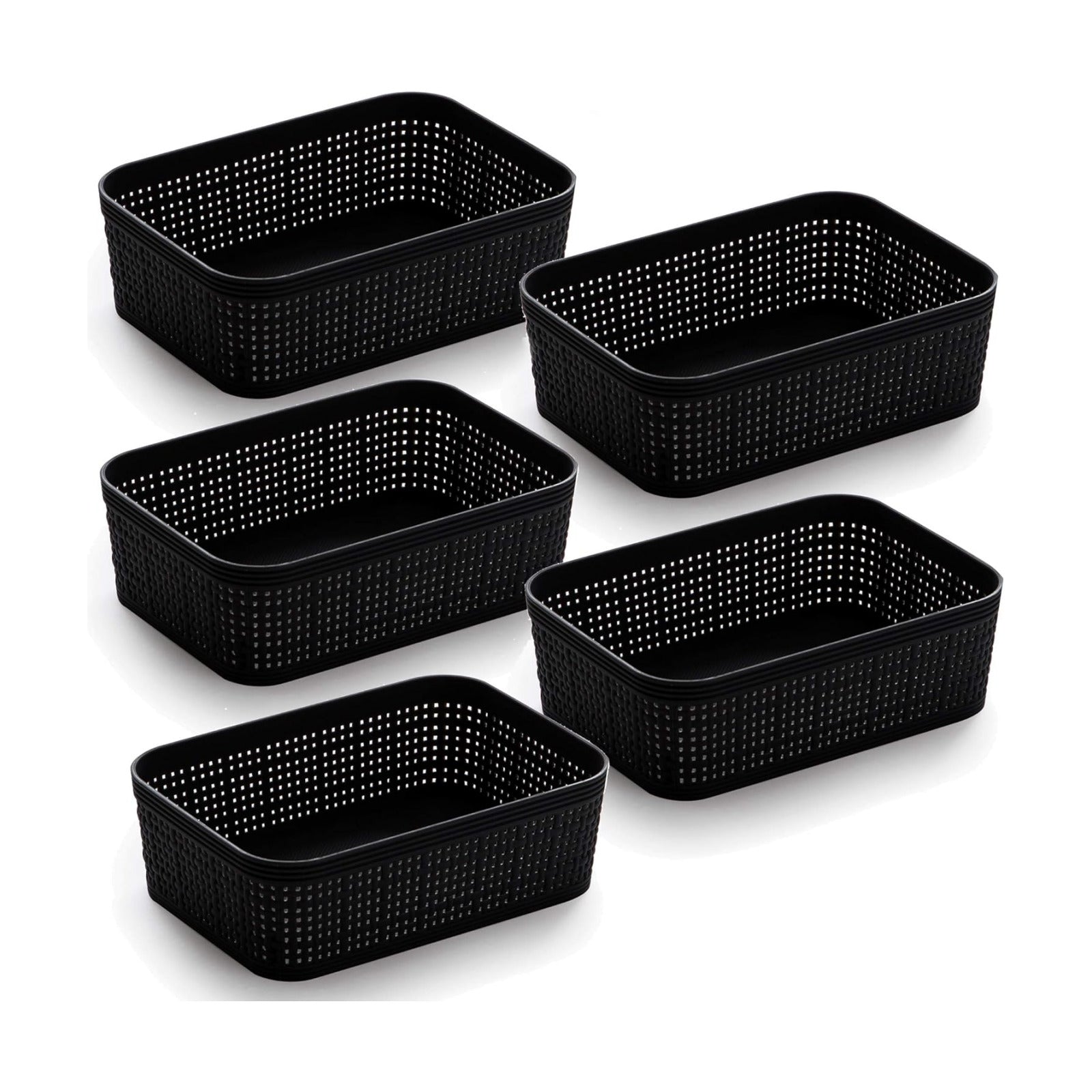Woven Plastic Basket / Black / 5PK- XS / Set of 5