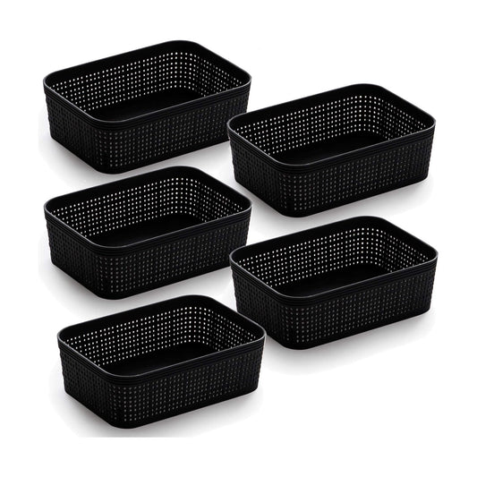 Woven Plastic Basket / Black / 5PK- XS / Set of 5