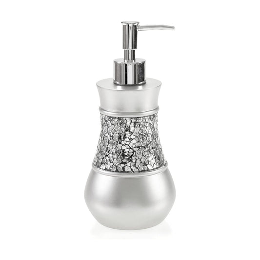 Creative Scents Crackled Glass Silver Hand Soap Dispenser for Bathroom, | Decorative Countertop Lotion Dispenser