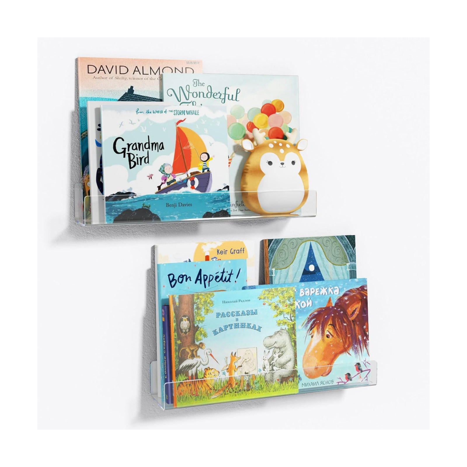 NIUBEE 16.5” Acrylic Floating Bookshelves for Kids Wall Shelves 2 Packs | Premium Acrylic 50% Thicker with Screwdriver