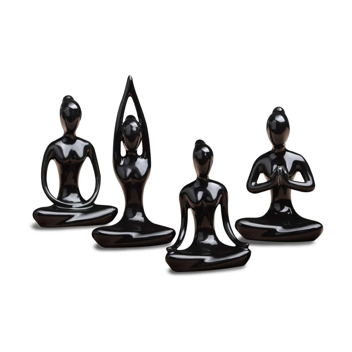 Lot of 4 Meditation Yoga Pose Statue Figurine Ceramic Yoga Figure Set Decor / Black