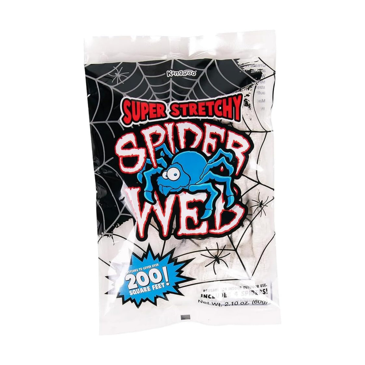 Kangaroo 200 sq. Ft Fake Spider Webs with 4 Fake Spiders for Decorations