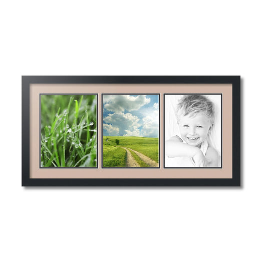 ArtToFrames Collage Picture Frame 3 Opening 3-8.5x11 Photo Frame | Made in USA | Black Frame Grey Beige and Black Mats