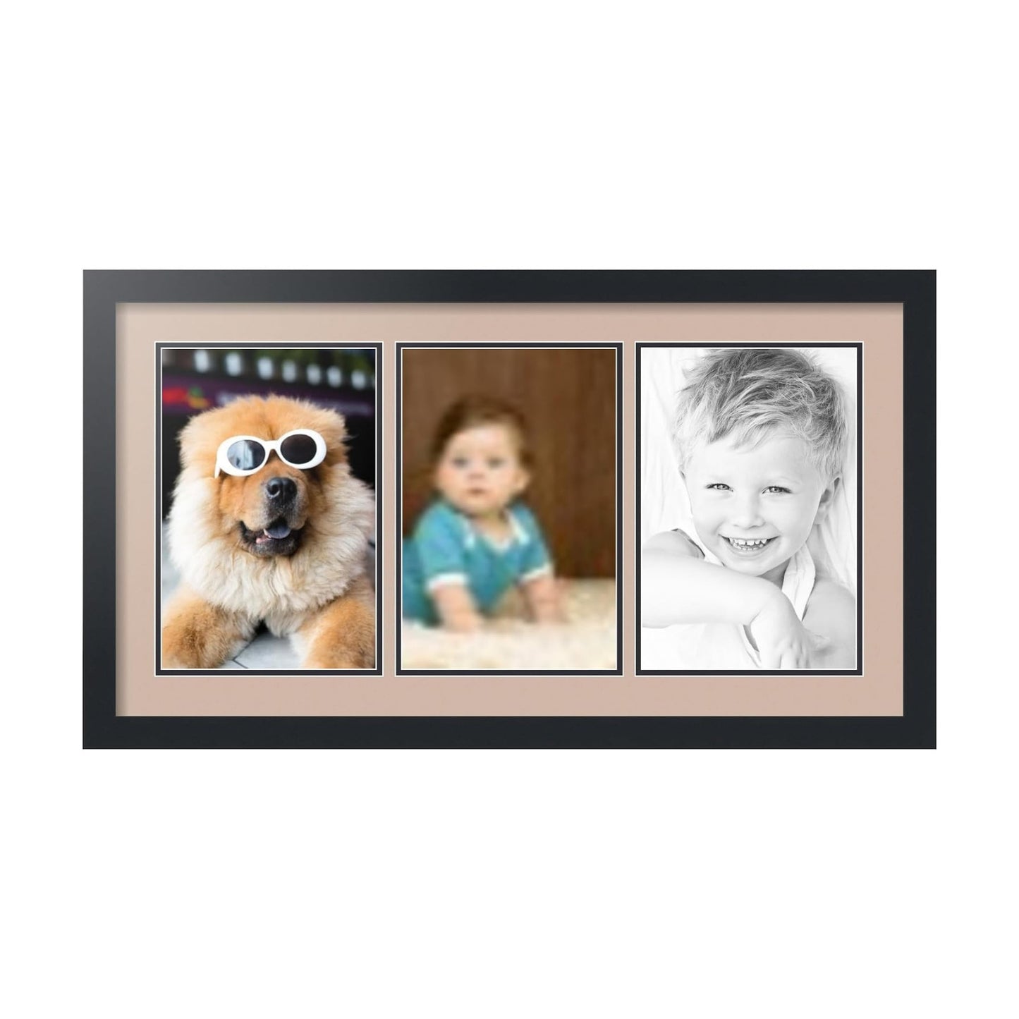 ArtToFrames Collage Picture Frame 3 Opening 3-8x12 Photo Frame | Made in USA | Black Frame Grey Beige and Black Mats
