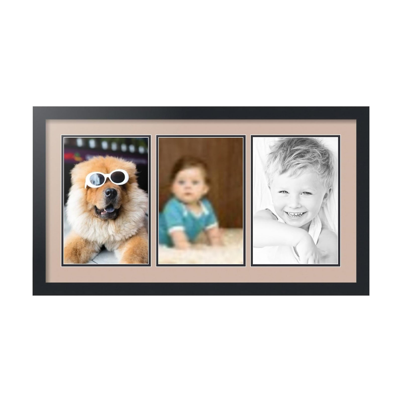 ArtToFrames Collage Picture Frame 3 Opening 3-8x12 Photo Frame | Made in USA | Black Frame Grey Beige and Black Mats